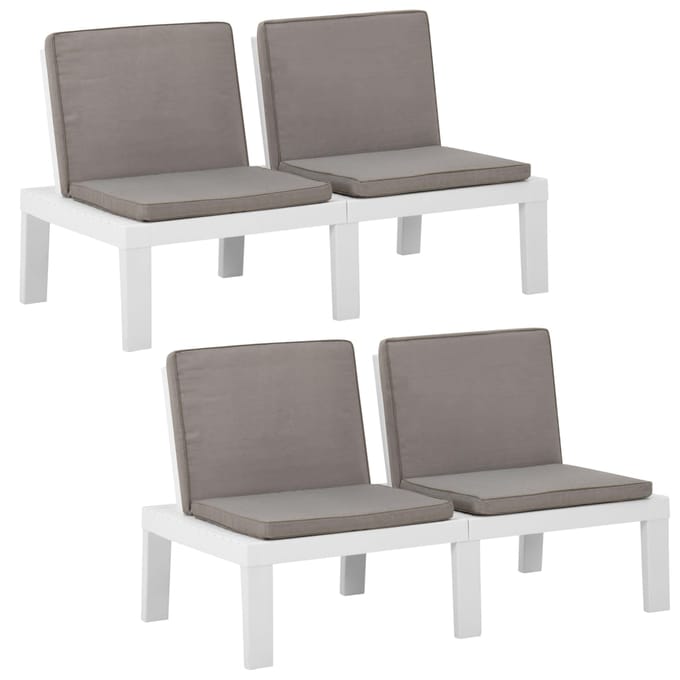 vidaXL - Loungebanken - 2 - st - met - kussens - kunststof - wit