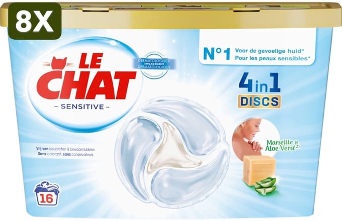8 x Le Chat Wascapsules Sensitive 16 wasbeurten - 16 stuks
