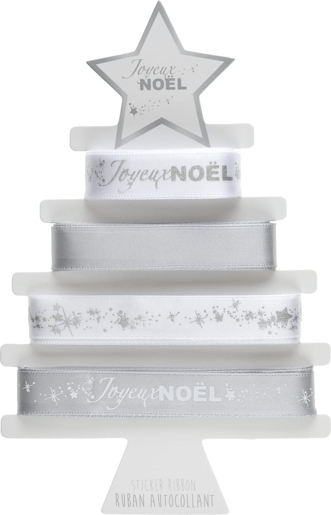 Satijn Joyeux Noël kerst geschenk/decoratie lint 15mm zelfklevend, 4 x 2 meter