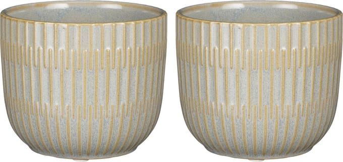 Mica Decorations - Plantenpot/bloempot - 2x stuks - keramiek - lichtgrijs - D11/H9 cm