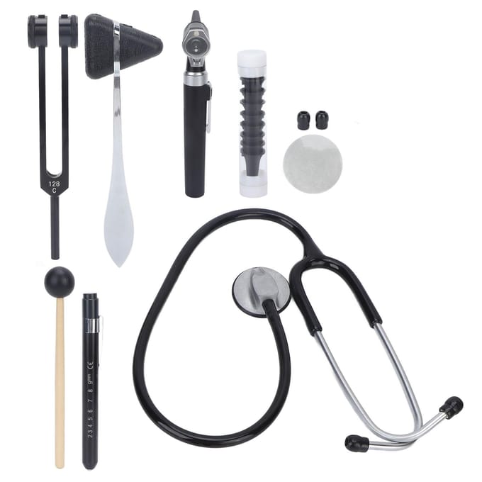 Medische Diagnostische Set Otoscoop Stethoscoop Stemvork Reflex Percussie Kit met Opbergtas black