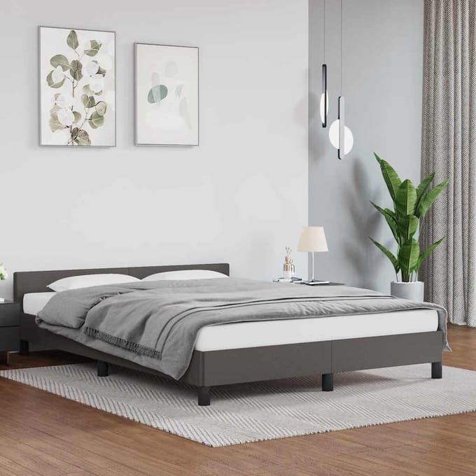 vidaXL - Bedframe - met - hoofdeinde - zonder - matras - 140x190 - cm - grijs