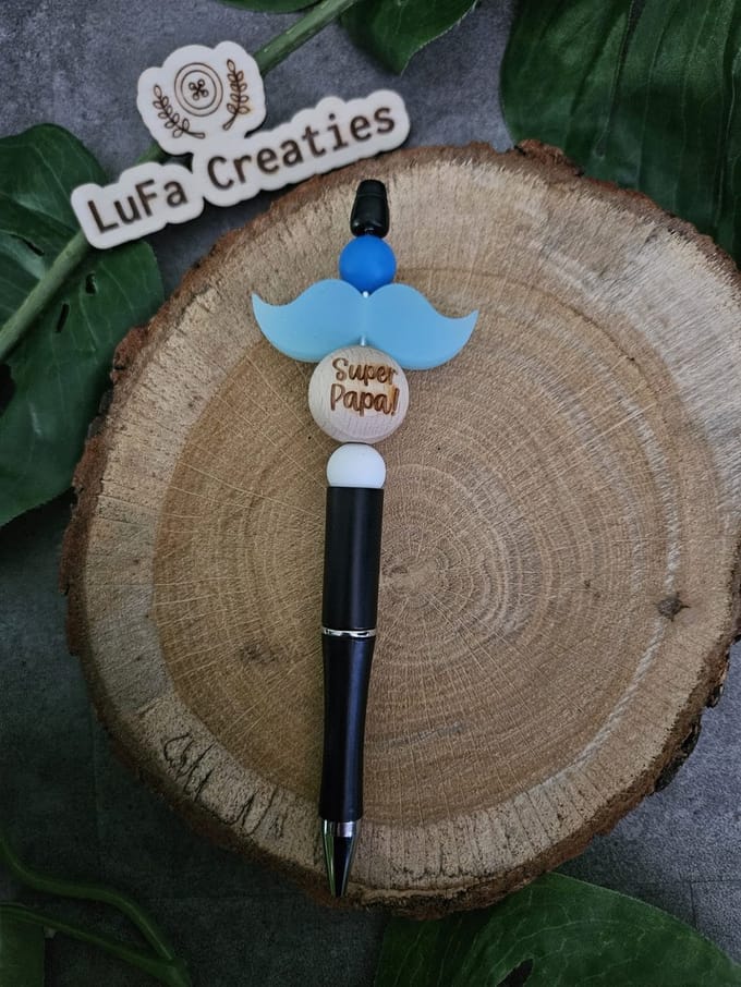 Zwarte pen Super papa met snorretje