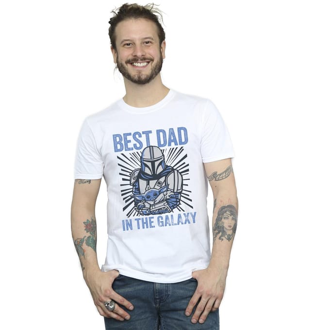 Star Wars Mandalorian Best Dad Galaxy T-shirt Heren (Wit)