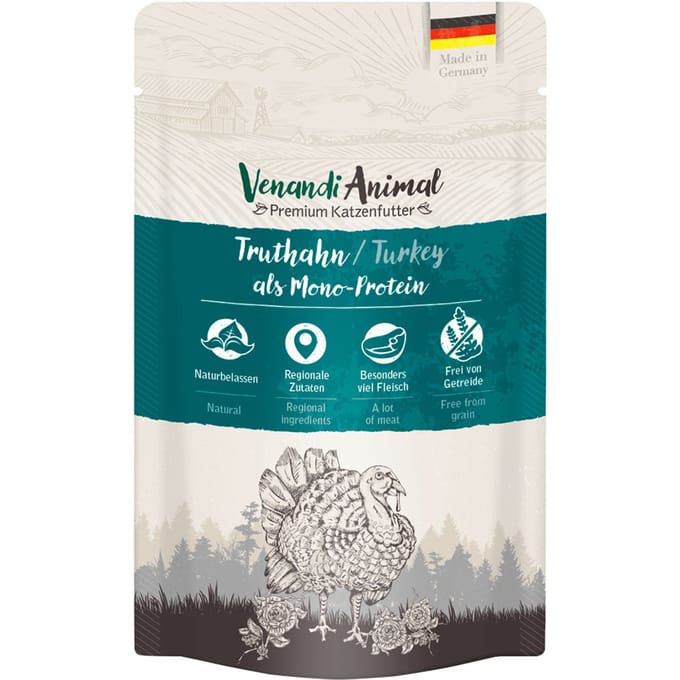 12x125g Venandi Animal Monoprotein Kalkoen kattenvoer nat