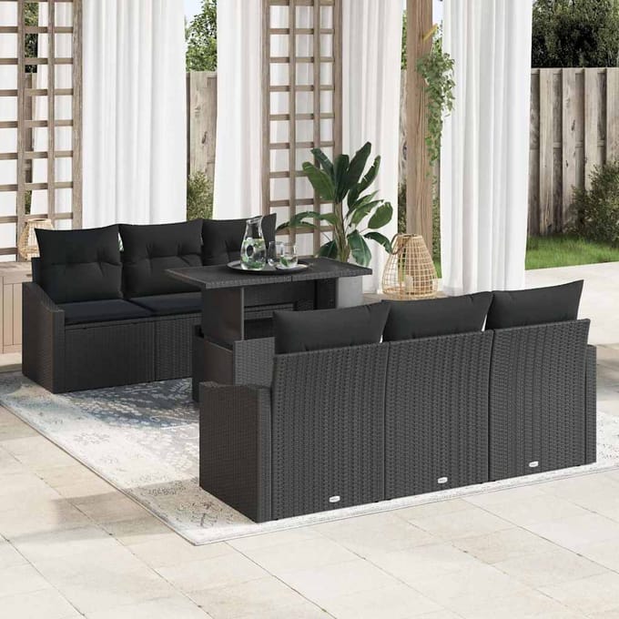 vidaXL - Tuinbank - Set - 7 - st - Zwart - poly - rattan