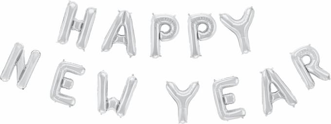 Folieballon Tekst 16" 'Happy New Year' Zilver