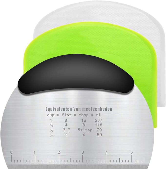 TIM® Deegsteker - Deegschraper - Deegsnijder - ‎Zwart/Zilver - 16cm x 10cm x 1cm