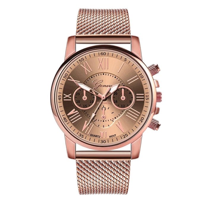 Fako - Horloge - Geneva - Roman - Mesh Look Rosé - 40mm - Rosé