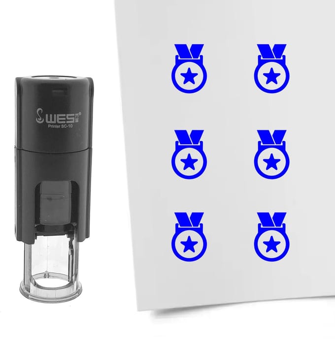 CombiCraft Stempel medaille 10mm rond blauwe inkt - per 1 stuk