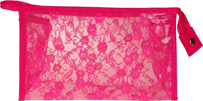 Toilettas - Transparant & Fuchsia Kant - Ritssluiting - 15x25x8cm
