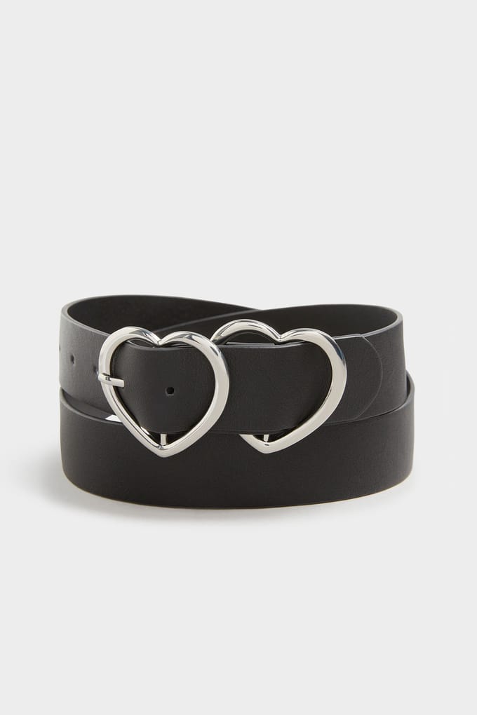 Yours Riem Met Hartjesgesp In Zwart/Zilversize 46-48