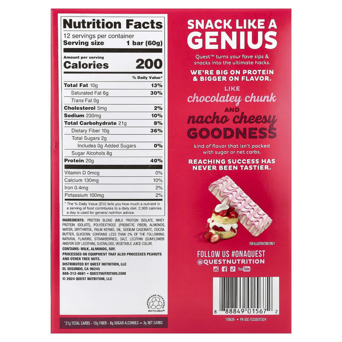 Quest Nutrition Quest Bars (12x60g) Strawberry Shortcake - Repen - Eiwit Repen