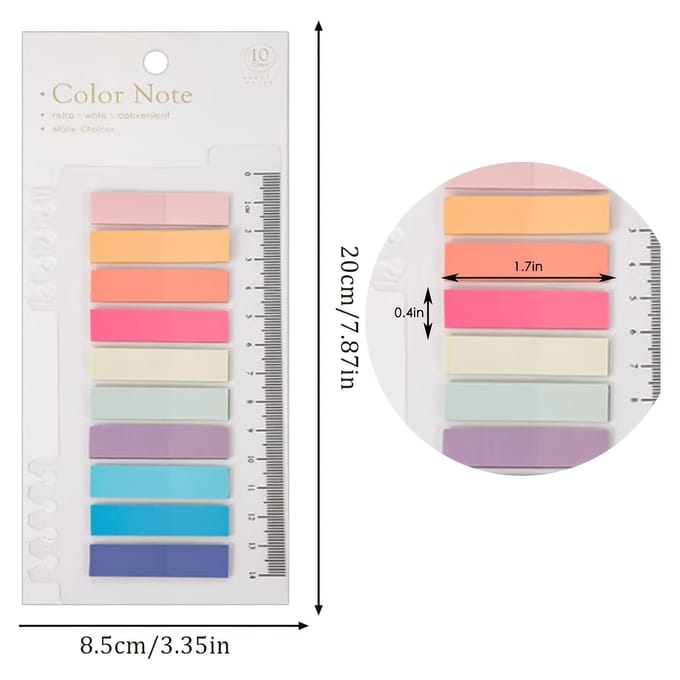 Set van 1200 plaknotities met liniaal voor indexlabels en bladwijzers in 60 kleuren. gray