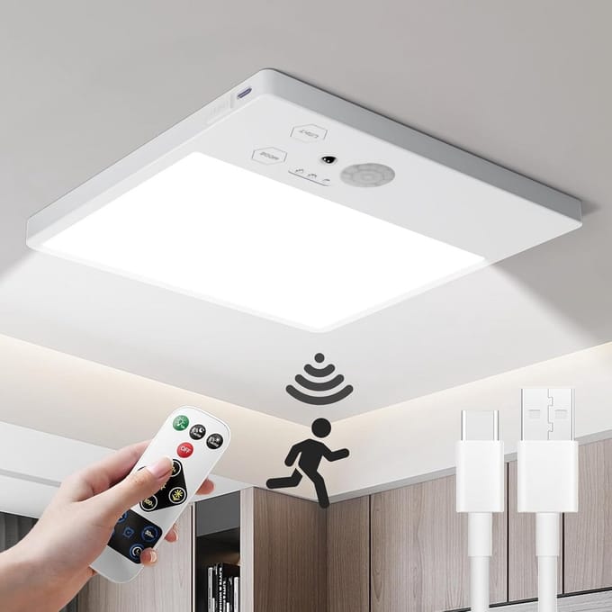 Oplaadbare Plafondlamp met Bewegingssensor en Afstandsbediening - Dimbare Binnenverlichting