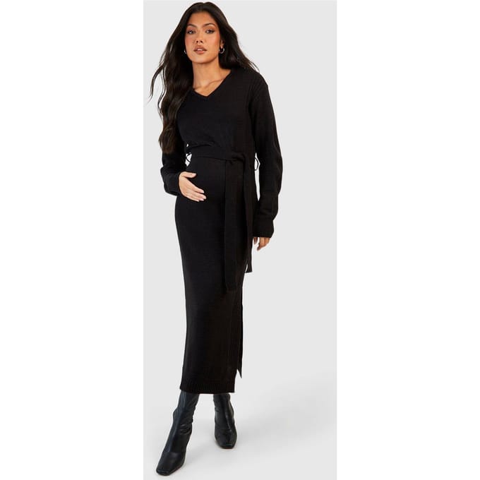 boohoo Dames Maternity Gebreide Split Midaxi Jurk | Zwart | Maat: 42