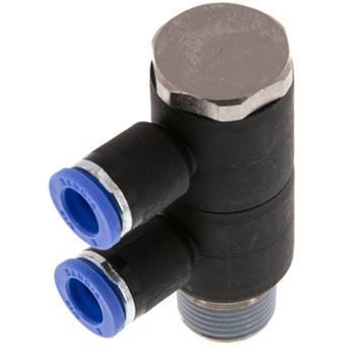 8mm x R3/8'' 2-way Manifold Messing/PA 66 Insteekfitting Buitendraad Draaibaar NBR