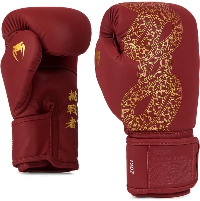 Venum Serpenti Bokshandschoenen Bordeaux Rood Goud - 10 OZ