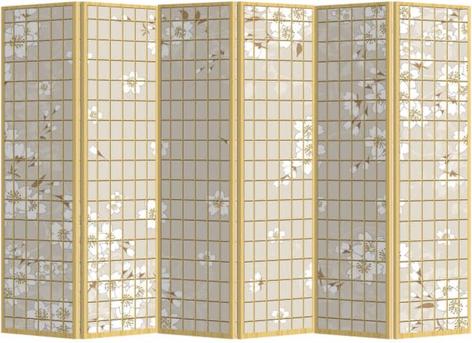 Fine Asianliving Kamerscherm Scheidingswand B240xH180cm 6 Panelen Bloemetjes Naturel