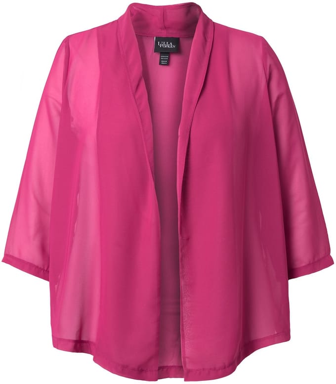 Ulla Popken - Dames - Chiffon jasje oversized sjaalkraag 3/4-mouwen - Magenta - Maat 58+