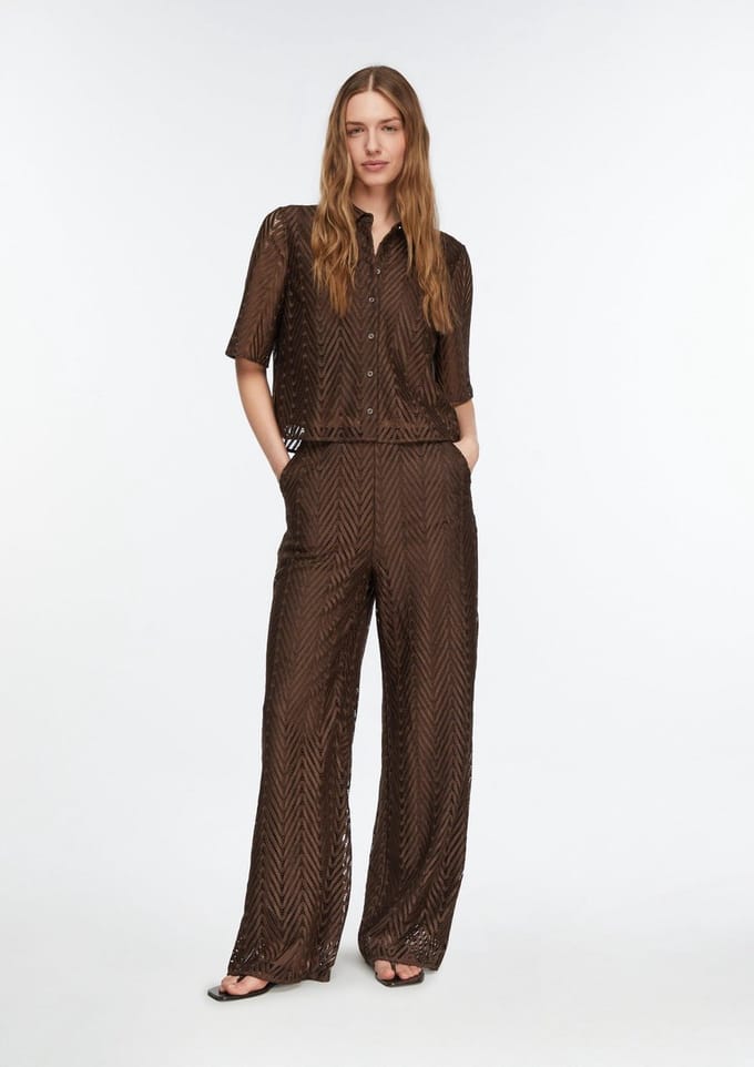 Pantalon met wijde pijpen in verfijnde kant voor dames COMMA