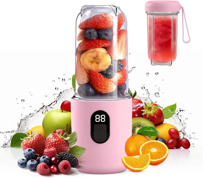 Draagbare Mixer - Smoothiemaker - Verse Drankjes Maken - 16-Blads Krachtige Motor - 500ML Capaciteit - Roze