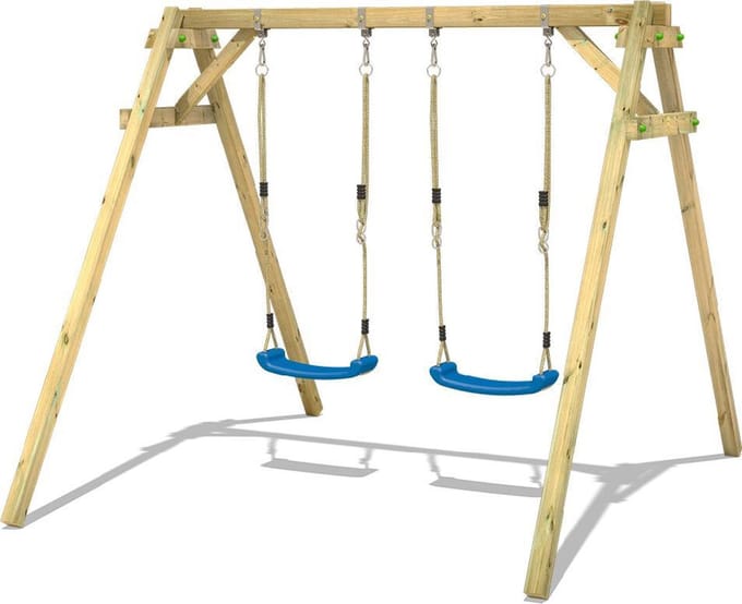 Wickey Smart Move Schommelframe - Dubbele schommel met flexibele houten verbinder - Compact design - 240x260x215 cm - Blauw