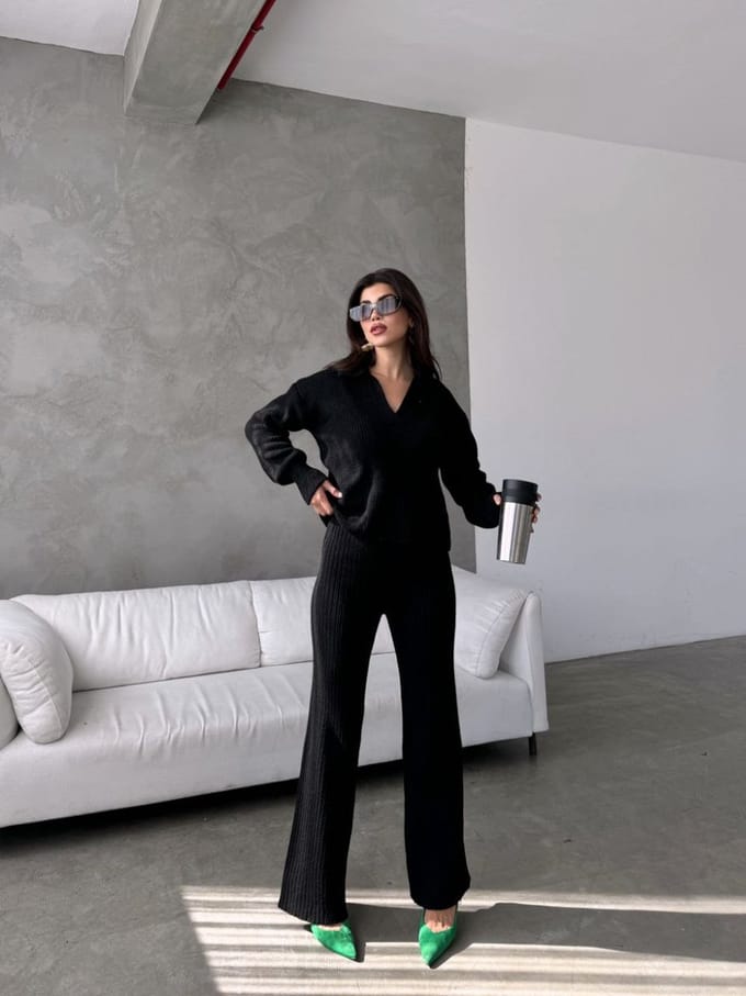 Gebreide Loungesuit Nerma / Tweedelig / zwart / One Size