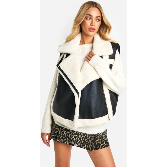boohoo Dames Gepanelleerde Aviator Gilet | Black | Maat: 8