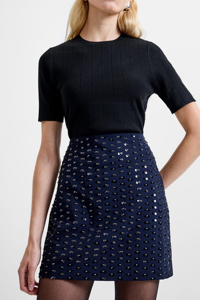 French Connection Sherry Embellished Mini Skirt Navy Taglia: 8 | Minigonne Outlet | Donna | Blu