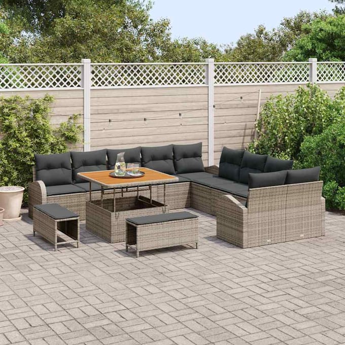 vidaXL Tuinbank Set met kussen met opslag 13 pcs Grijs