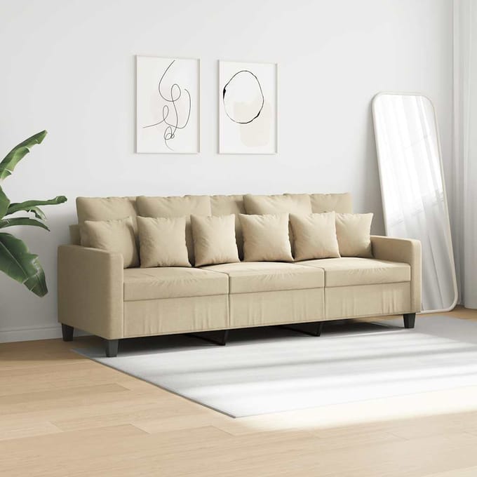 vidaXL - Driezitsbank - 180 - cm - stof - crèmekleurig