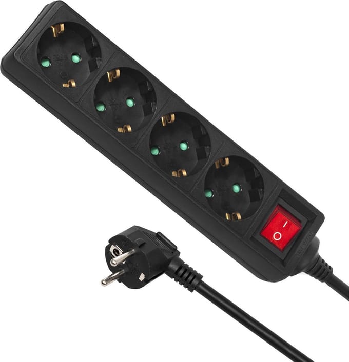 Maclean MCE194G - Stekkerdoos 4-voudig met randaarde - 5 m snoer verlengsnoer - zwart