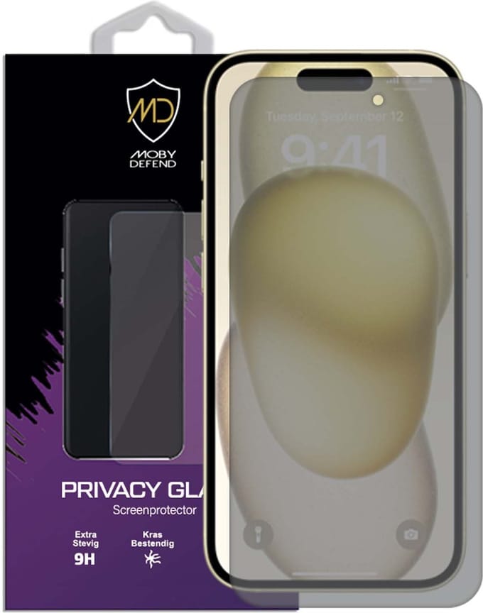 MobyDefend Screenprotector - Geschikt voor iPhone 15 Plus - Matte Privacy Glass Screensaver