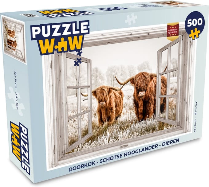 Puzzel Doorkijk - Schotse hooglander - Dieren - Legpuzzel - Puzzel 500 stukjes