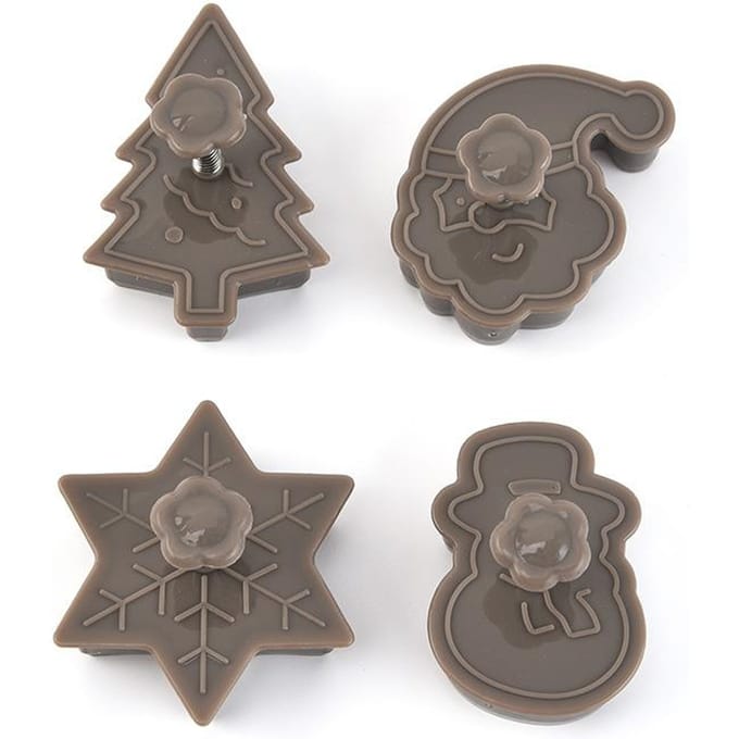 4 stks/set Plastic Cookie Bakvormen Sneeuwpop/Sneeuwvlok/Kerstboom/Kerstman Patroon Bakvormen gray