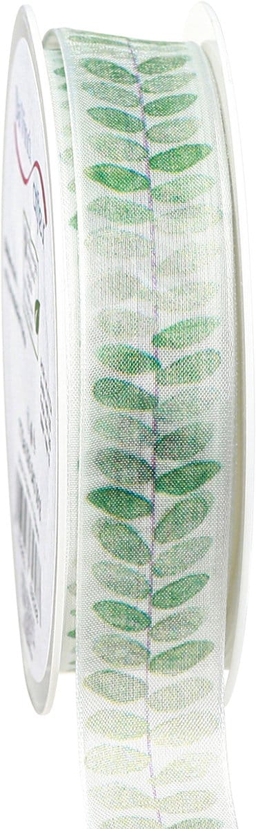 Lint Groene Bladeren Organzalint Decoratief Lint 25mm 18m