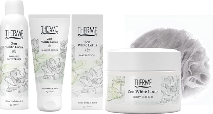 Therme Cadeauset Zen White Lotus Douche, Body & Puff