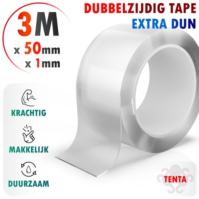 Dubbelzijdig Tape Extra Sterk 3m x 50mm x 1mm - TENTA Ultimate Precision
