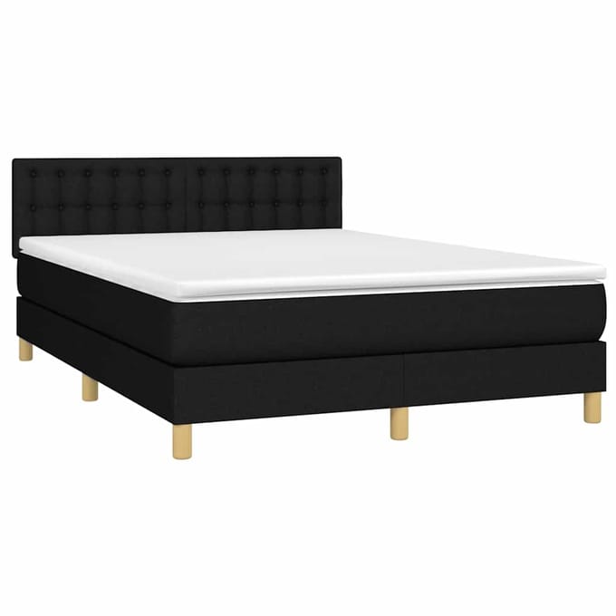 vidaXL - Boxspring - met - matras - en - LED - stof - zwart - 140x200 - cm