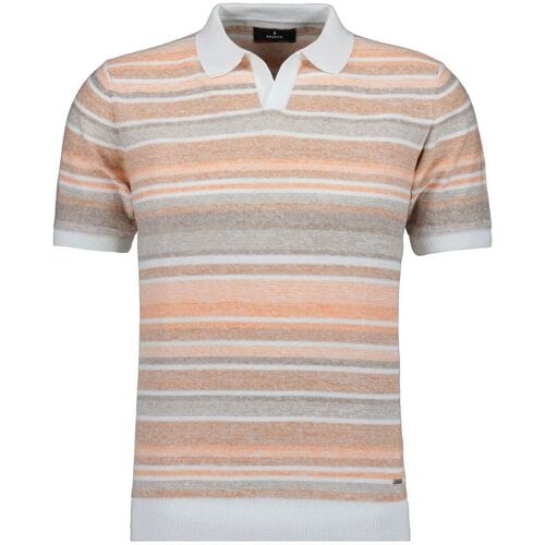 Ragman Trui Short Sleeve Knit Stripe Resort Collar Oranje-Multi / male