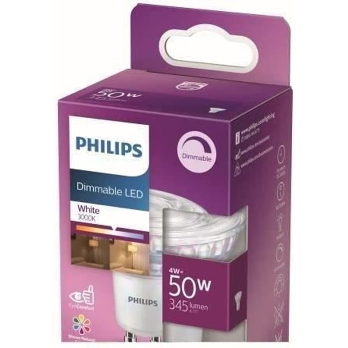 Philips LED Lamp Equivalent 50W GU10, Dimbaar, Verre