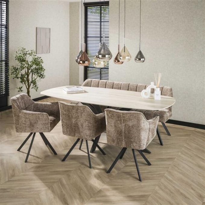 Hoyz Collection - Eetkamertafel 215 Deens Ovaal Romano - Travertin 3D Keramiek
