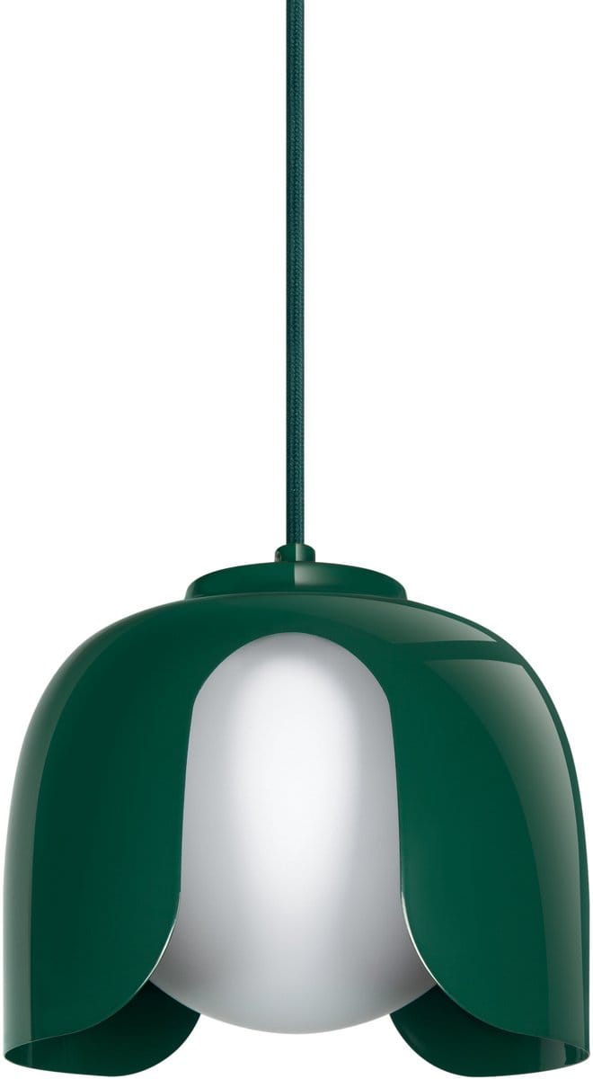 OSRAM DECOR Corolle Hanglamp, Groen Metaal Glas, E27 Versie, Textielkabel, 200mm, Retro stijl