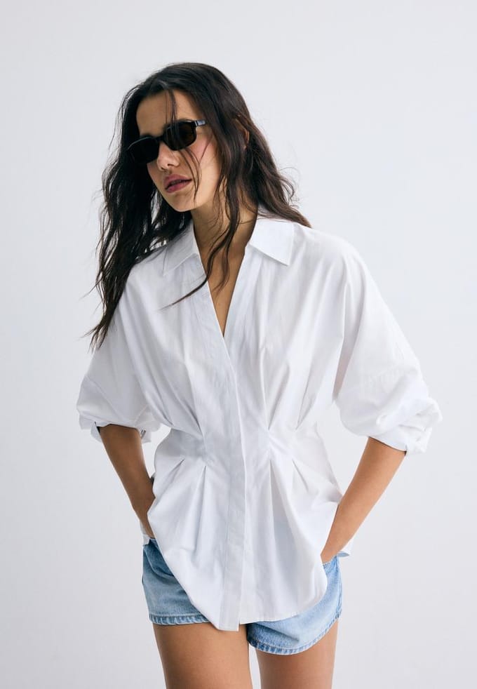 Stradivarius Popeline blouse met plooien  Wit S
