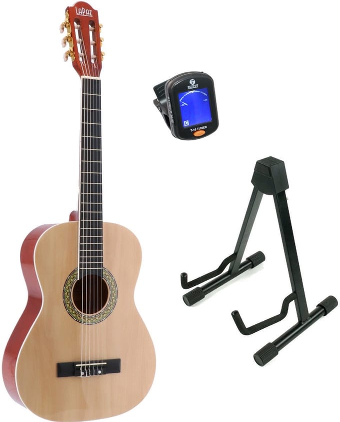 Klassieke gitaar 3/4 - incl. statief en tuner - LaPaz 002 - Hout