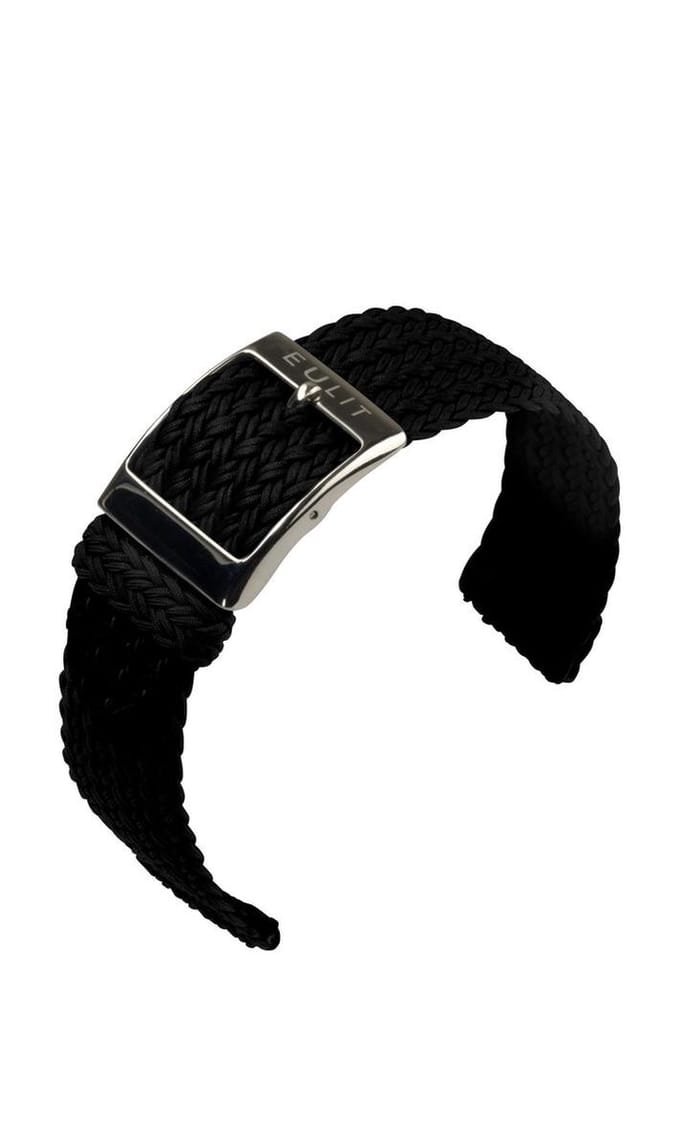 EULIT horlogeband - perlon - 20 mm - zwart - metalen gesp
