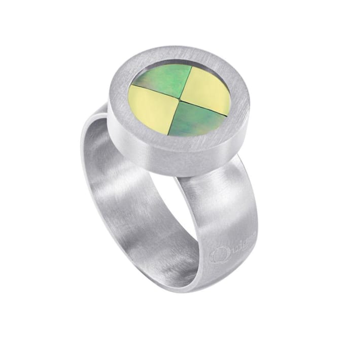 Quiges RVS Schroefsysteem Ring Zilverkleurig Mat 20mm met Verwisselbare Multi Blokjes Schelp 12mm Mini Munt