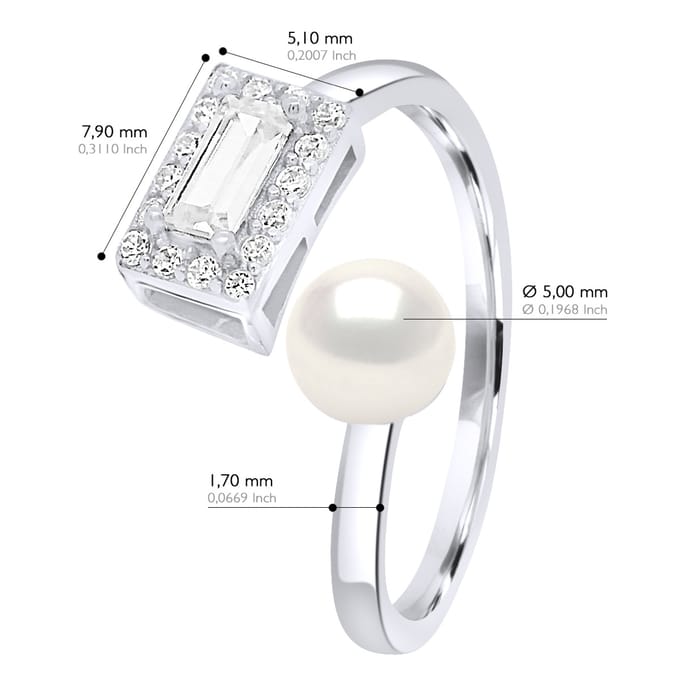 Verstelbare Ring Cubic Zirconia - Echte Gekweekte Zoetwaterparel Knop 5-6 mm