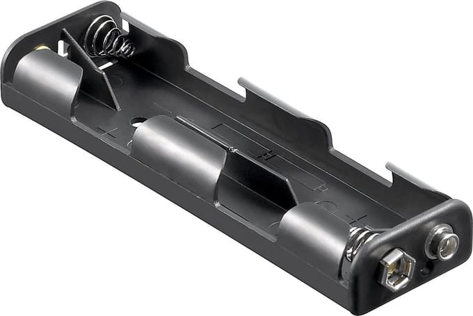 Goobay 4x AA (Mignon) batterijhouder, geschikte IEC-batterijtypen: FR6, HR6, LR6, zwart, lengte 109 mm, hoogte 16 mm, Drukknop